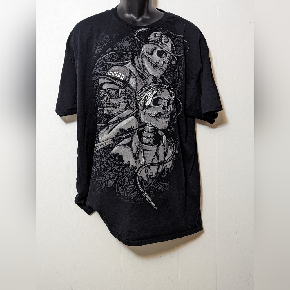 Men's Notorious B.I.G Tupac Eazy E Size 2XL Black Skeleton Compton